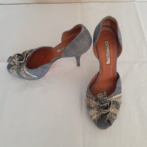 Oscar De La Renta Denim & Python Print Shoes